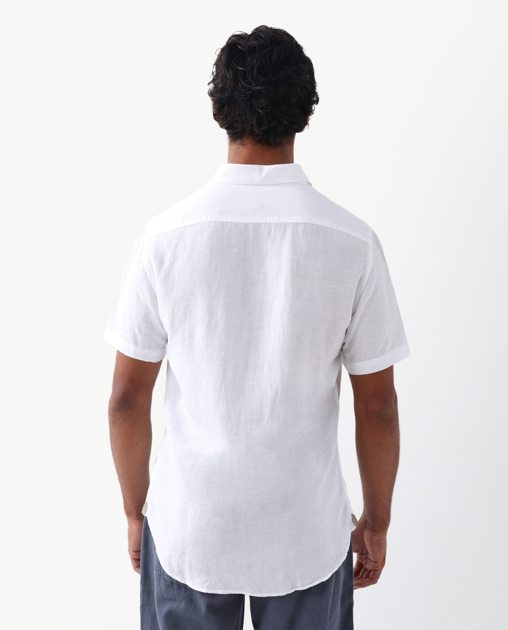 Rare Rabbit Men's Mik White Linen Blend Plain Regular Fit Half Sleeve Collared Shirt