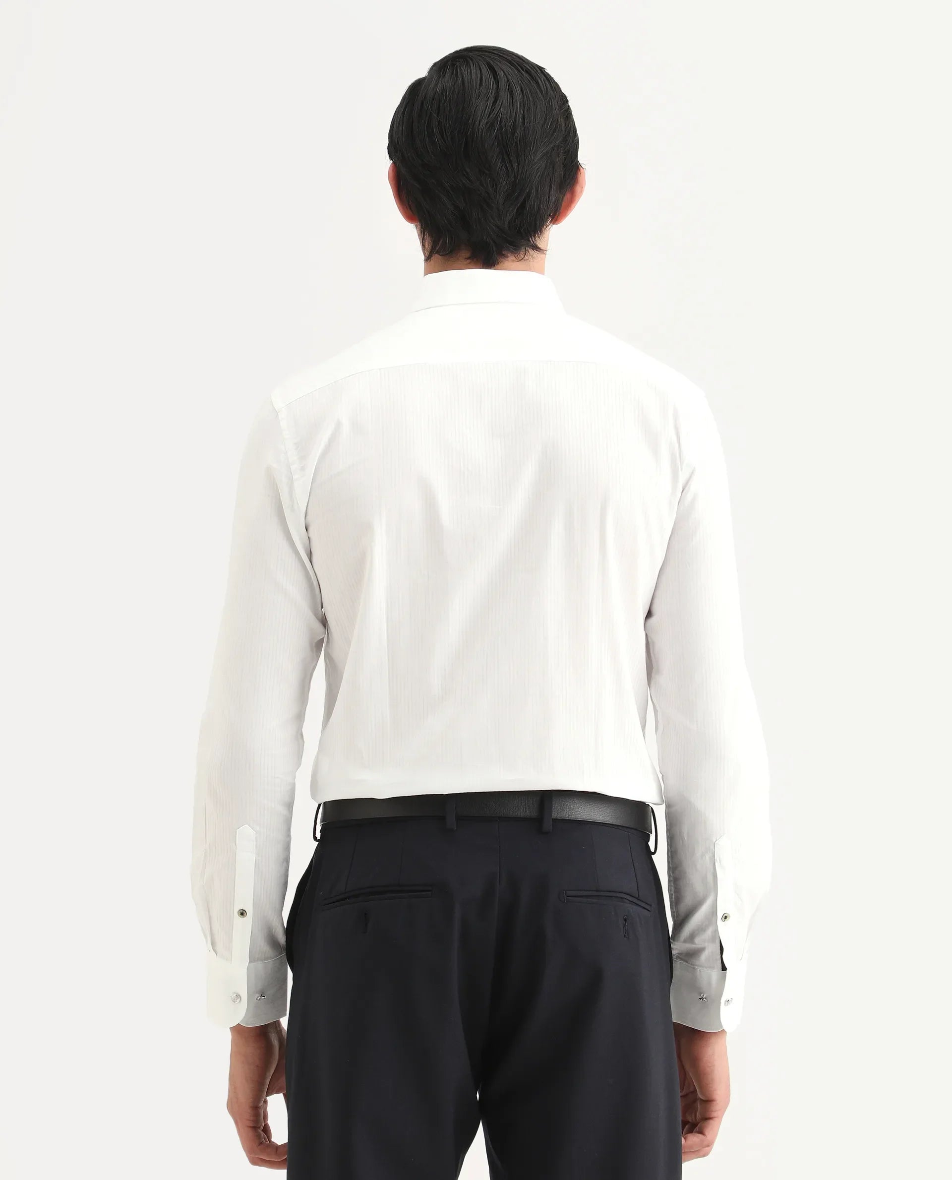 Rare Rabbit Men's Benzin White Cotton Striped Print Regular Fit Full Sleeve Collared Shirt