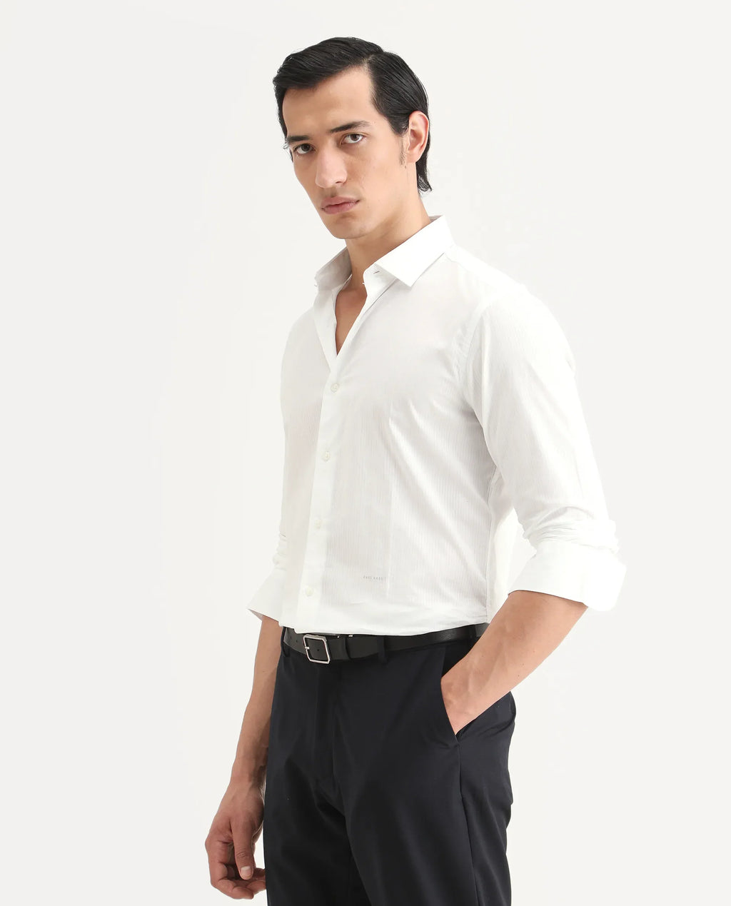 Rare Rabbit Men's Benzin White Cotton Striped Print Regular Fit Full Sleeve Collared Shirt