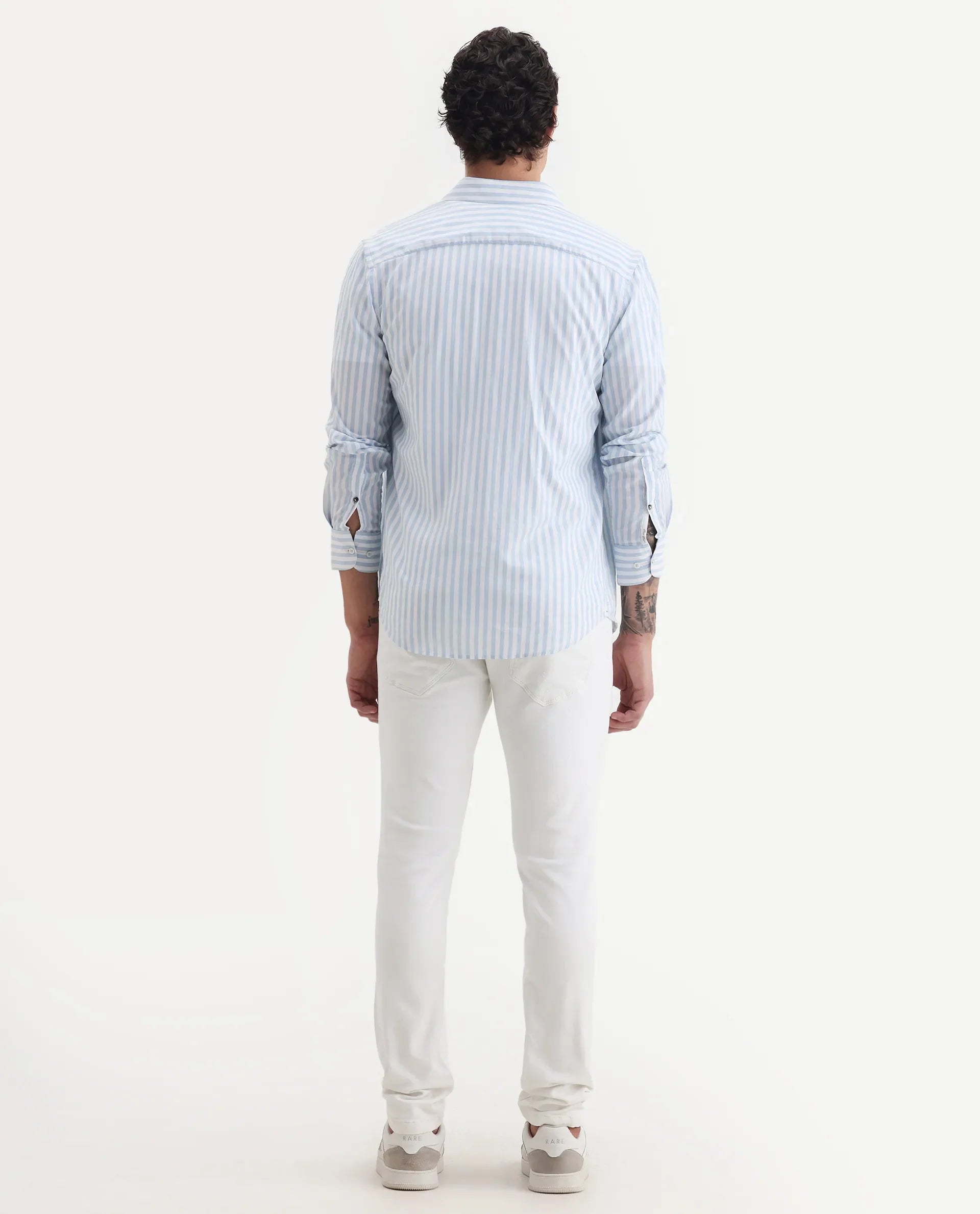 Rare Rabbit Men's Astred White Cotton Plain Hawk Slim Fit Jeans