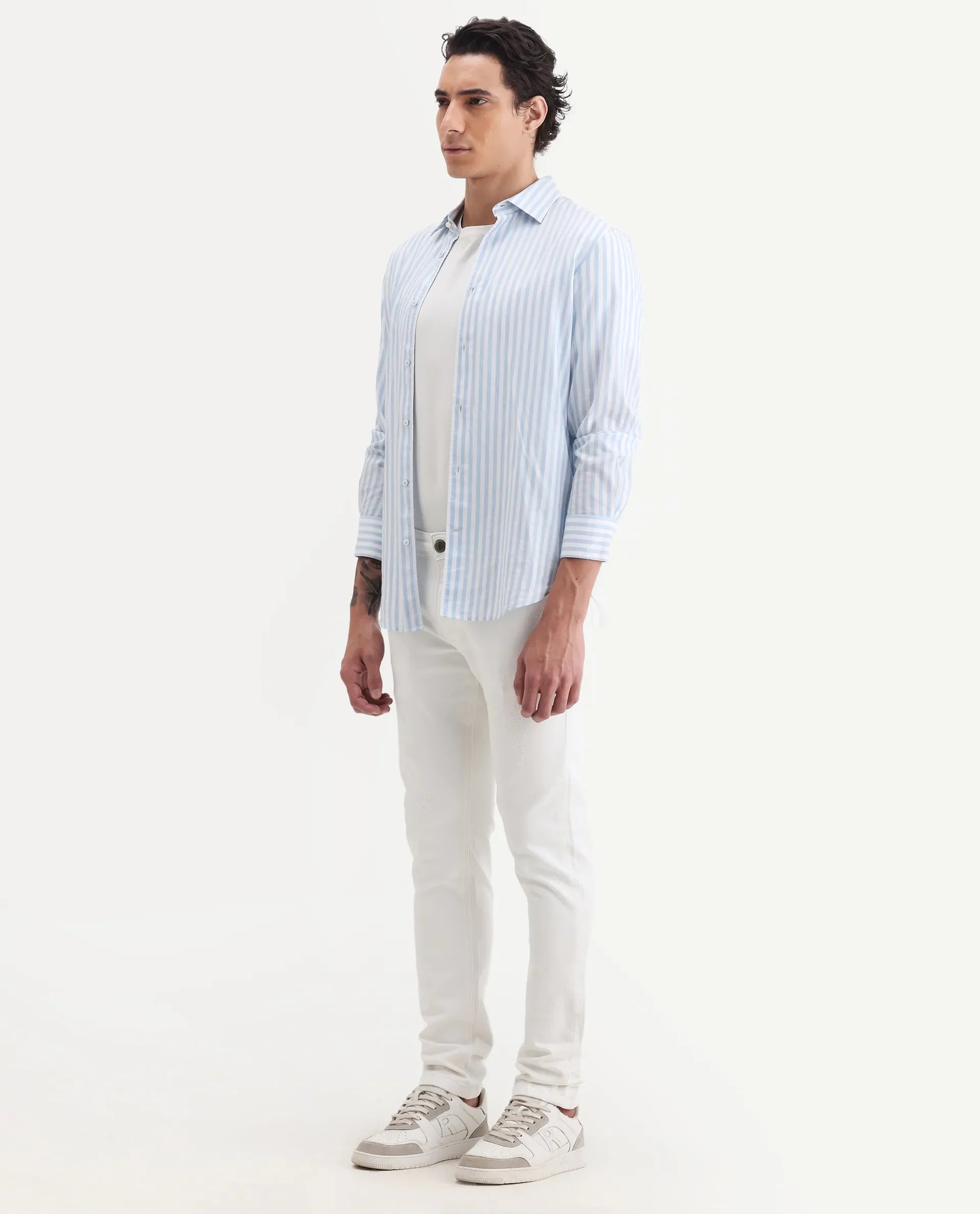 Rare Rabbit Men's Astred White Cotton Plain Hawk Slim Fit Jeans