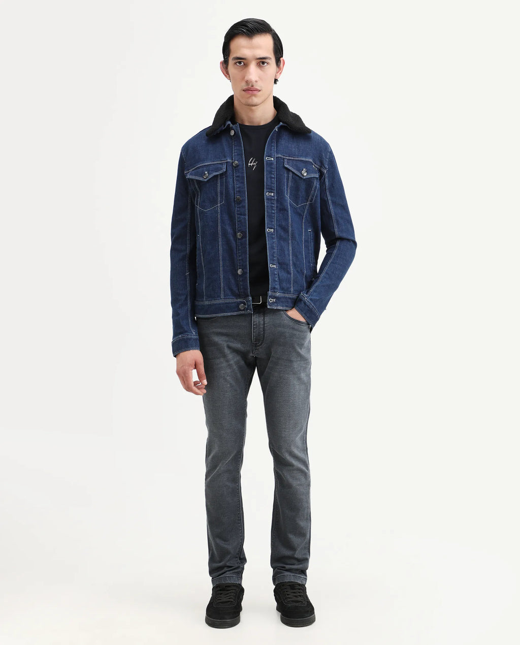 Rare Rabbit Men's Delft Dusky Blue Cotton Plain Hawk Slim Fit Jeans