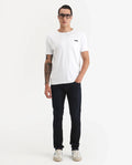Rare Rabbit Men's Sain Navy Cotton Plain Hawk Slim Fit Jeans
