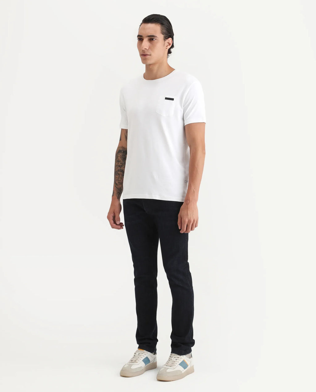 Rare Rabbit Men's Sain Navy Cotton Plain Hawk Slim Fit Jeans