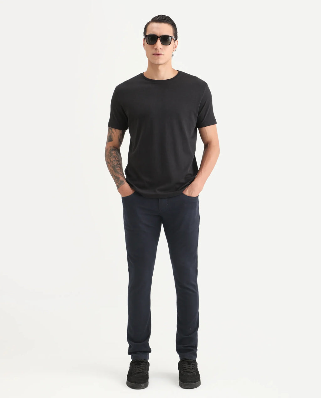 Rare Rabbit Men's Satinx Navy Cotton Plain Hawk Slim Fit Jeans