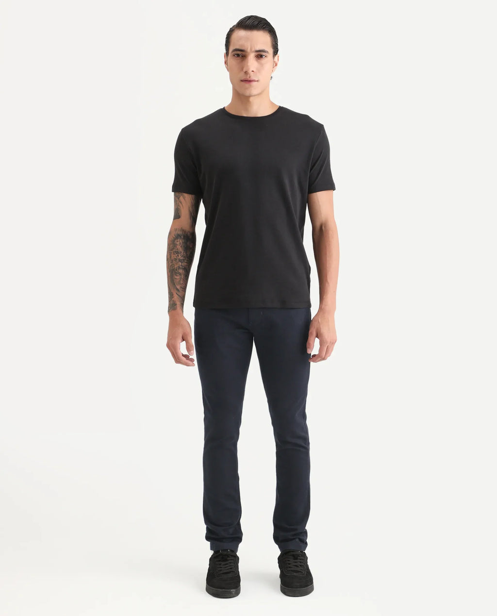 Rare Rabbit Men's Satinx Navy Cotton Plain Hawk Slim Fit Jeans
