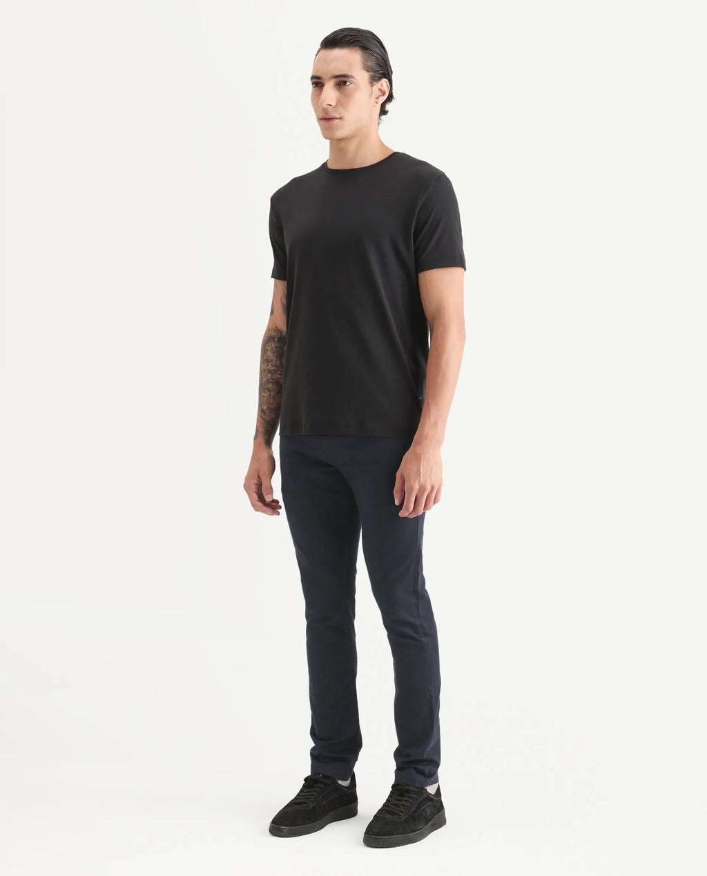 Rare Rabbit Men's Satinx Navy Cotton Plain Hawk Slim Fit Jeans