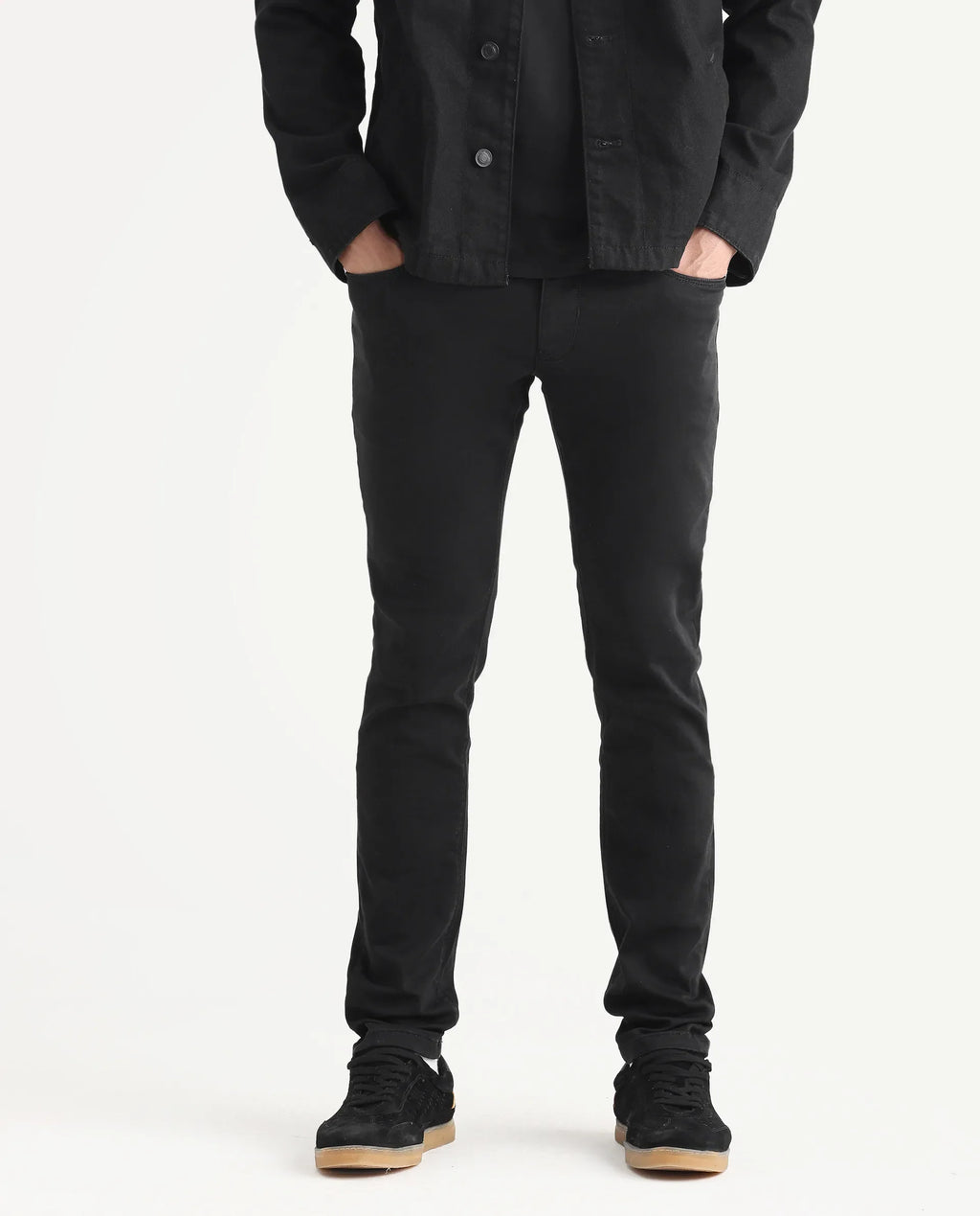 Rare Rabbit Men's Satinx Black Cotton Plain Hawk Slim Fit Jeans