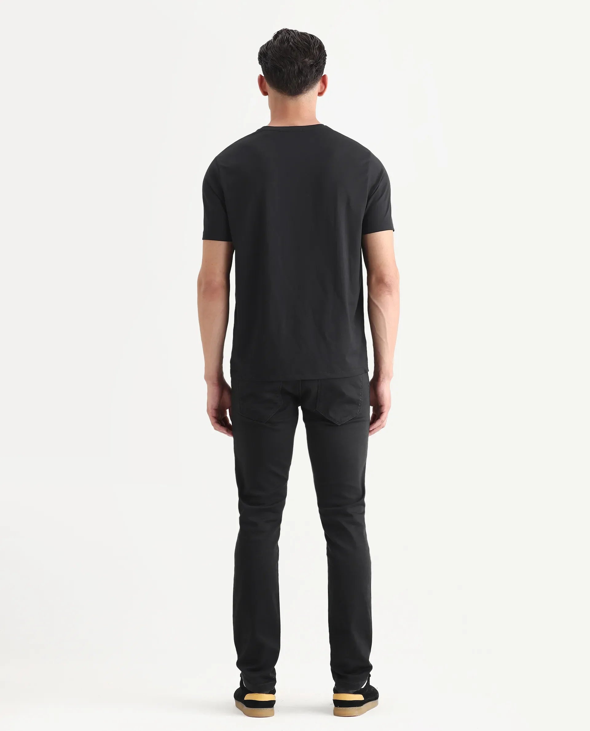 Rare Rabbit Men's Satinx Black Cotton Plain Hawk Slim Fit Jeans