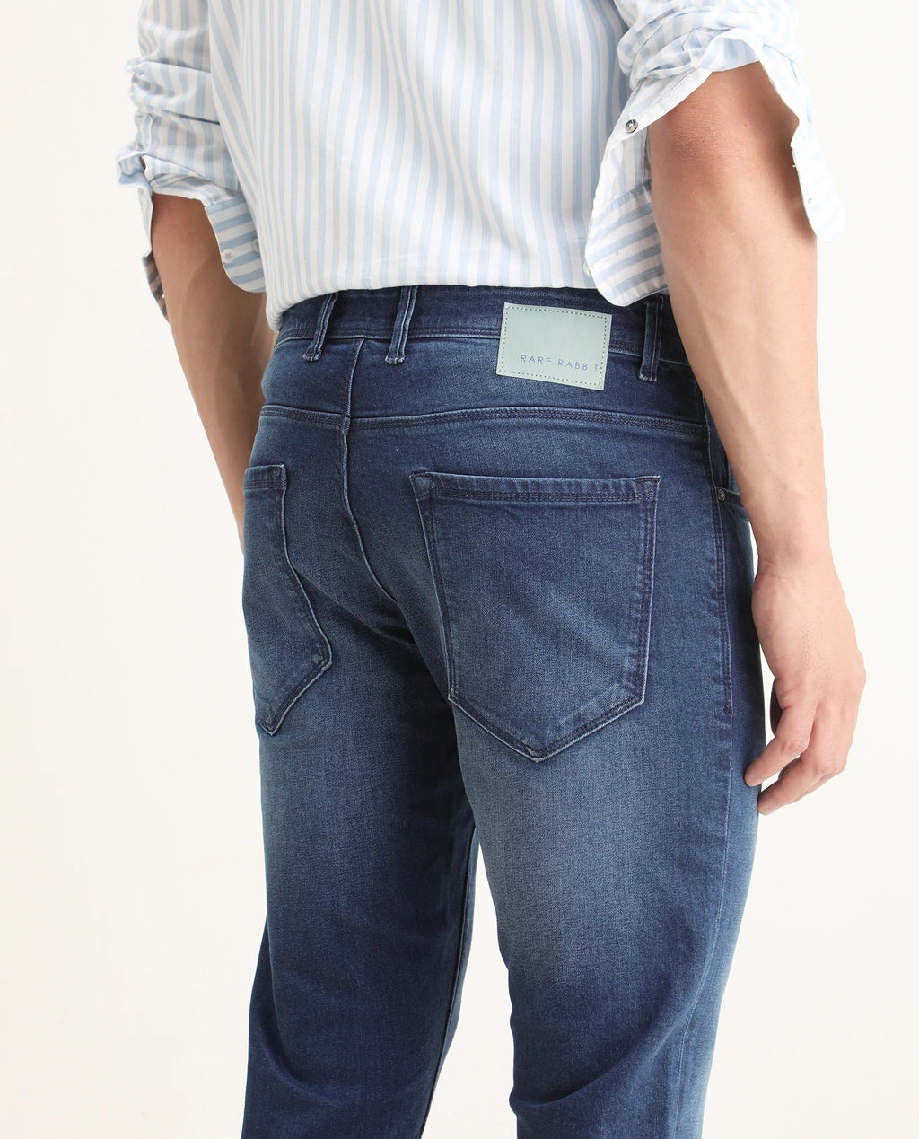 Rare Rabbit Men's Night Dusky Blue Cotton Plain Hawk Slim Fit Jeans