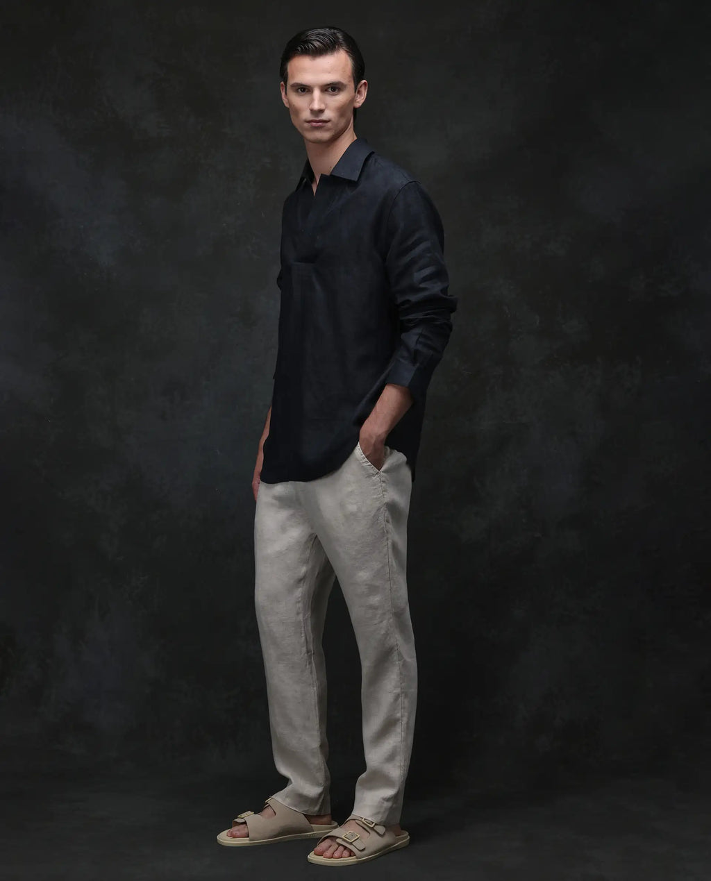 Rare Rabbit Men's Arcelo Beige 100% Linen Plain Regular Fit Trouser