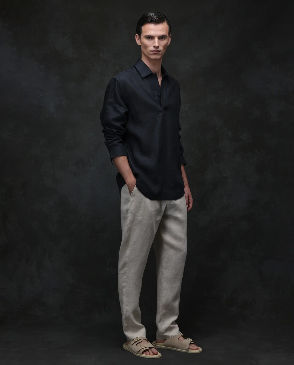 Rare Rabbit Men's Arcelo Beige 100% Linen Plain Regular Fit Trouser