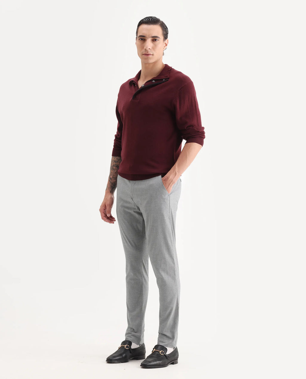Rare Rabbit Men's Micra-1 Grey Cotton Blend Checked Print Regular Fit Trouser