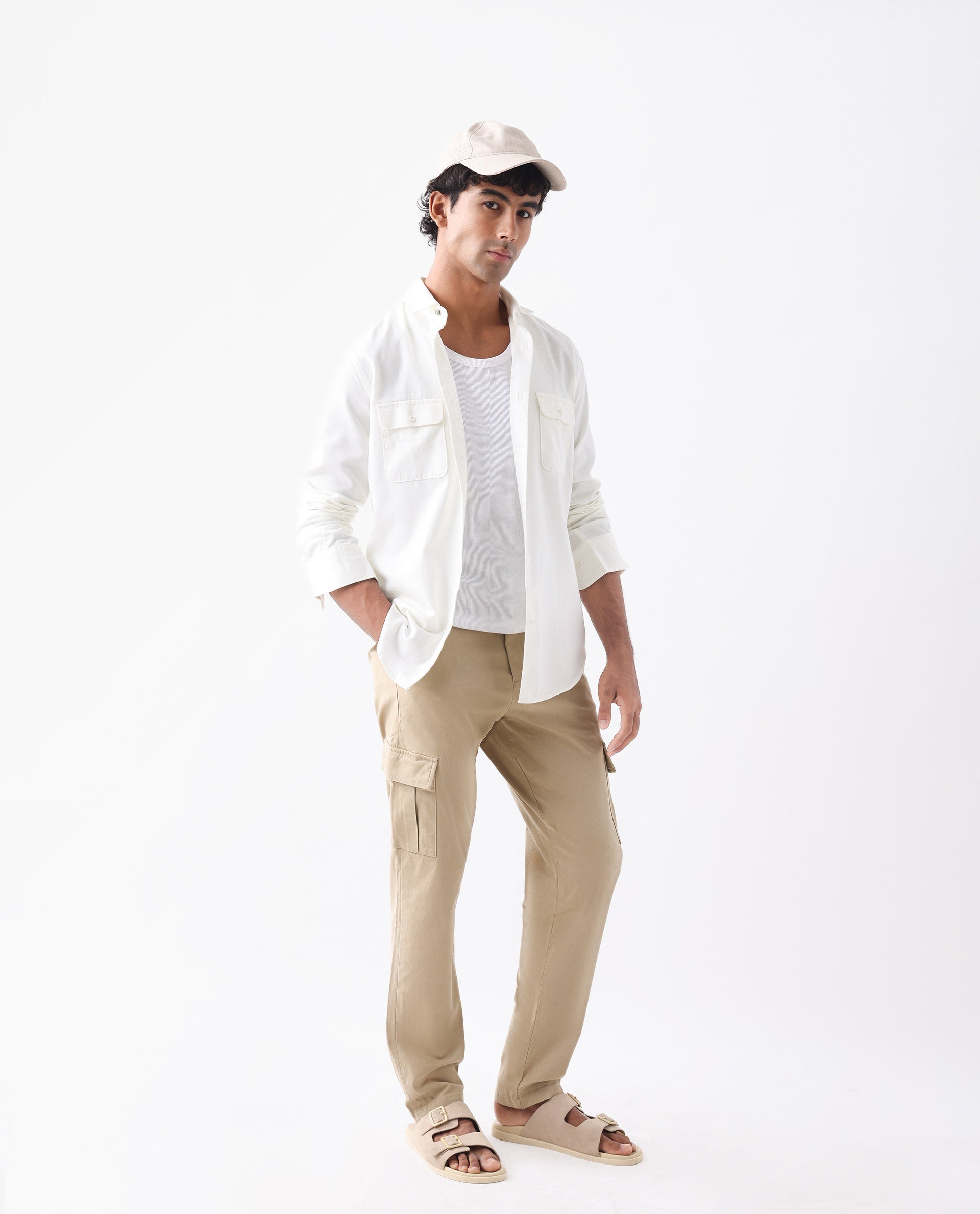 Rare Rabbit Men's Apex Beige Linen Blend Plain Regular Fit Trouser