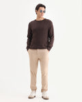 Rare Rabbit Men's Zade Khaki Cotton Blend Plain Regular Fit Trouser