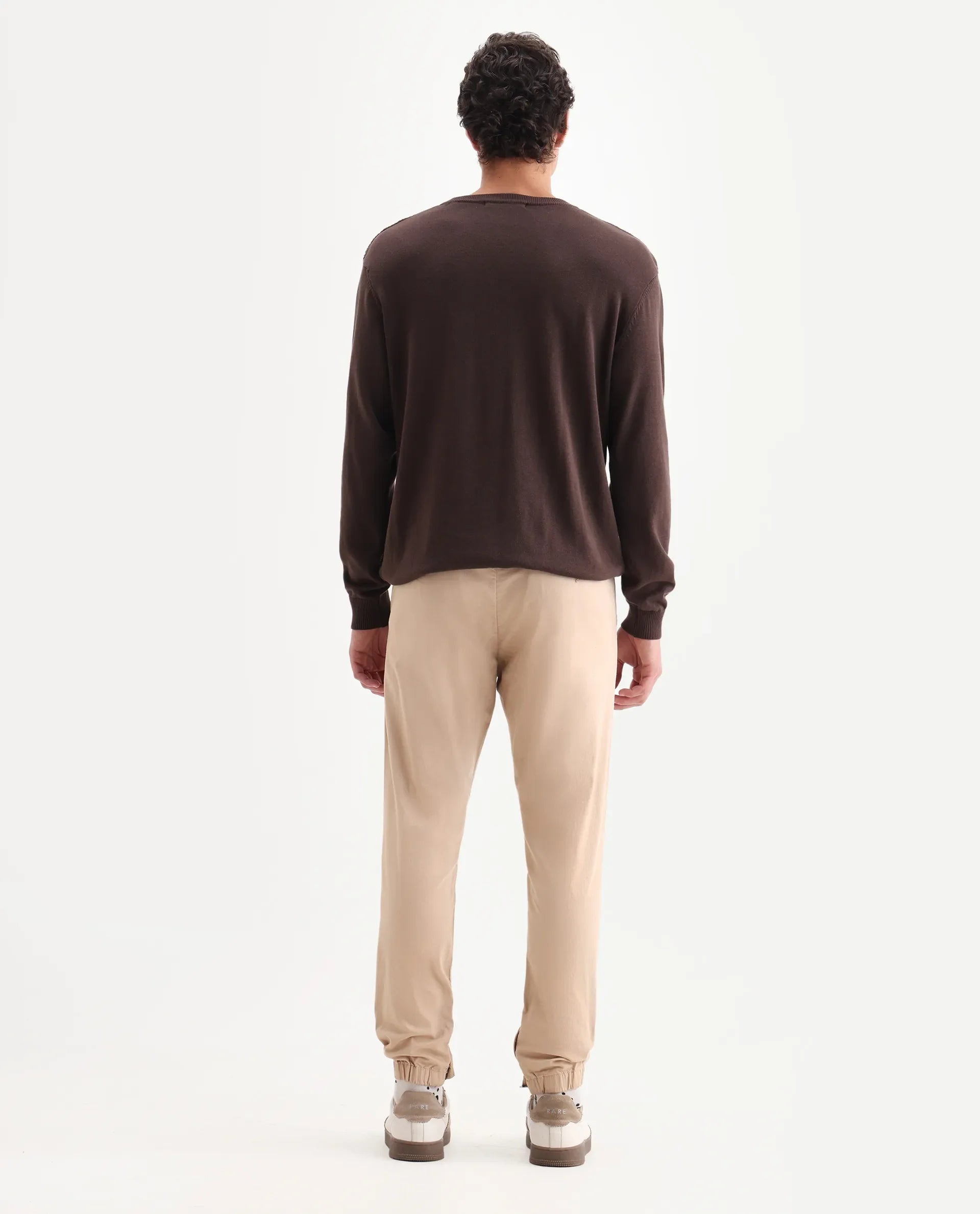 Rare Rabbit Men's Zade Khaki Cotton Blend Plain Regular Fit Trouser