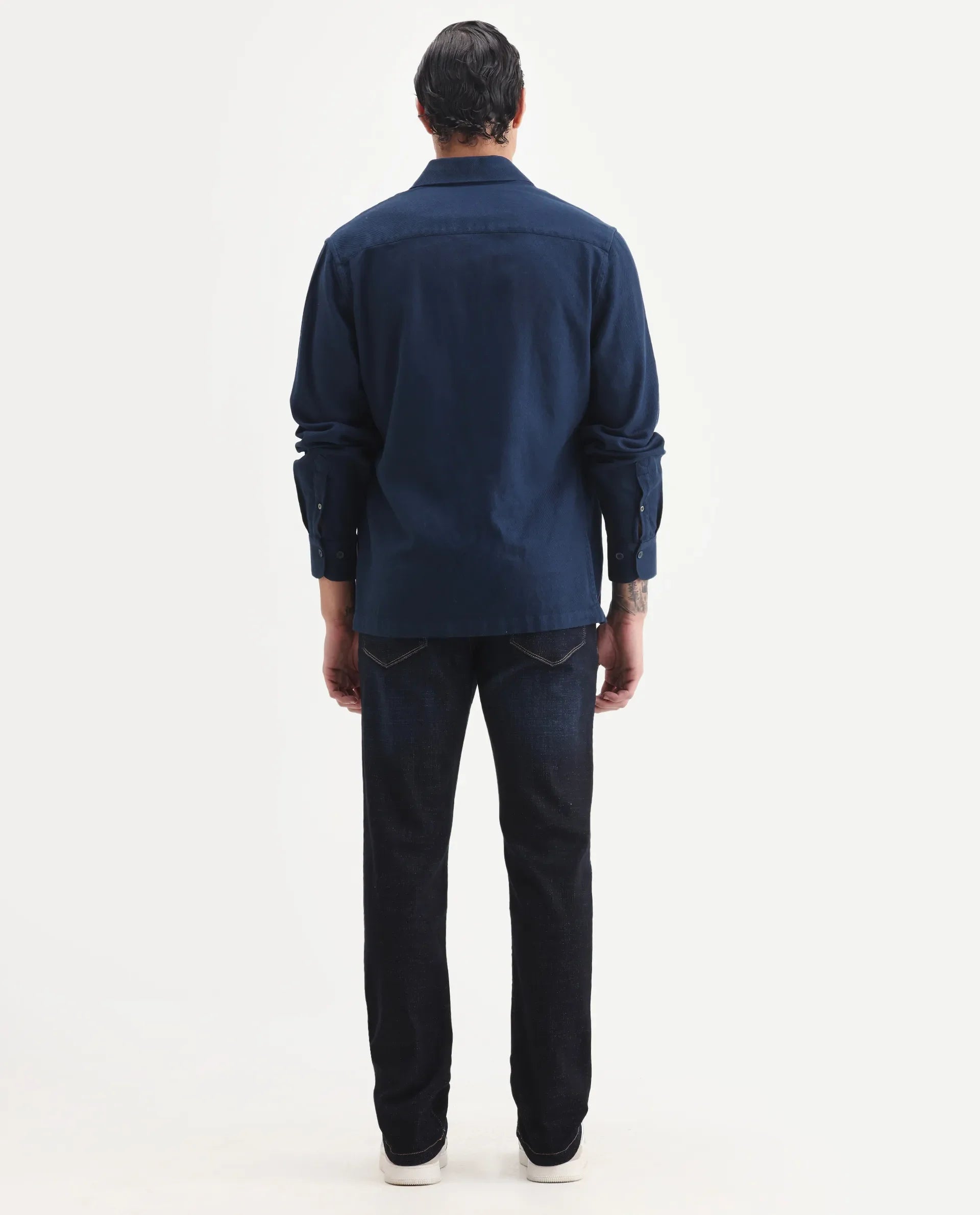 Rare Rabbit Men's Hayk Dark Blue Cotton Blend Plain Morris Regular Fit Jeans