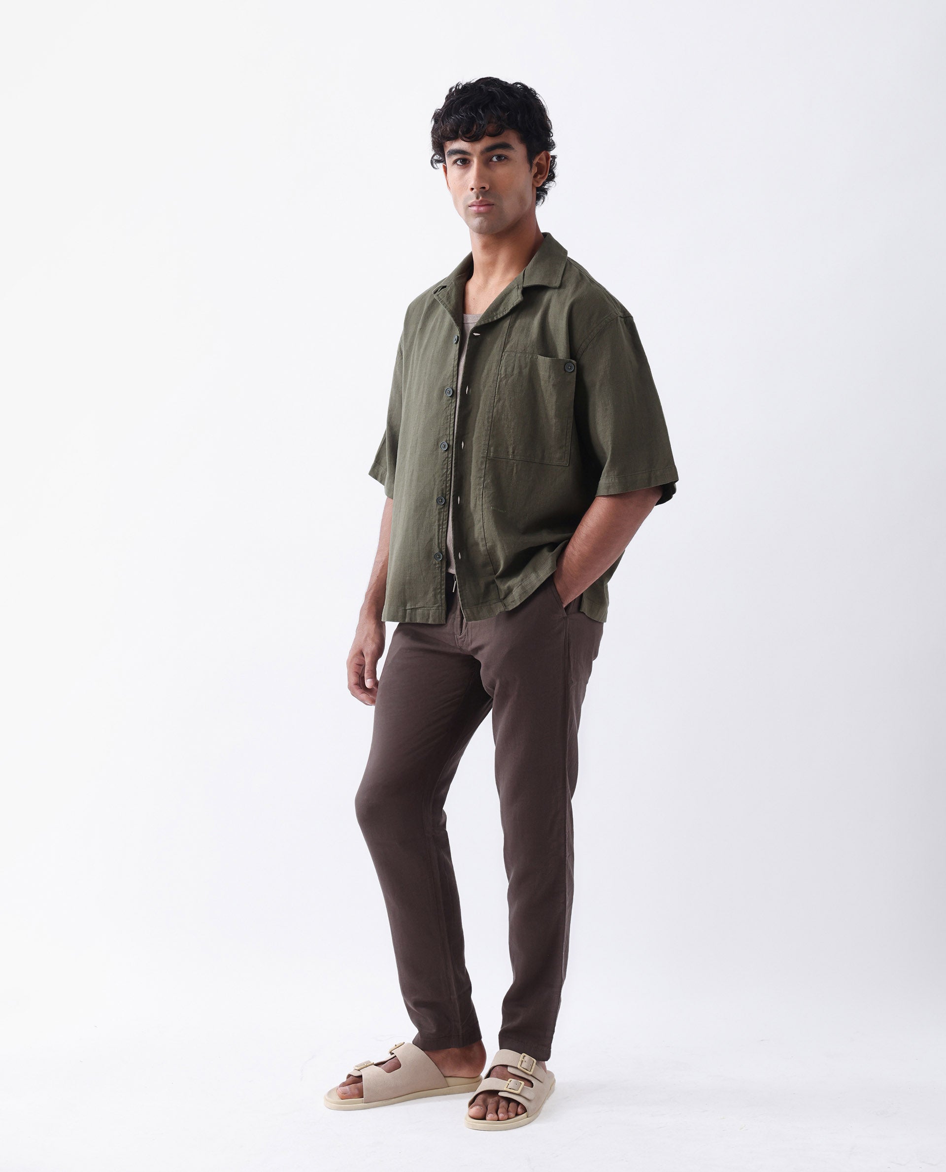 Rare Rabbit Men's Pastor-3 Dark Brown Cotton Plain Regular Fit Trouser