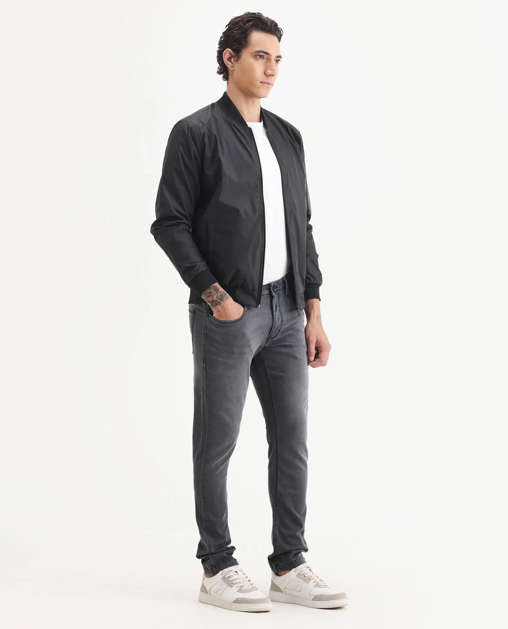 Rare Rabbit Men's Switz-1 Dark Grey Cotton Blend Fabric Hawk Slim Plain Jeans