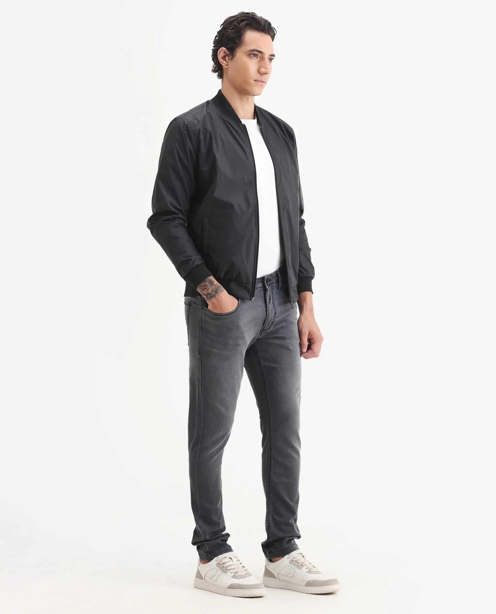 Rare Rabbit Men's Switz-1 Dark Grey Cotton Blend Fabric Hawk Slim Plain Jeans