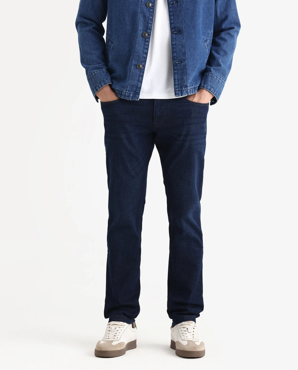 Rare Rabbit Men's Ledo-1 Dark Navy Cotton Blend Fabric Hawk Slim Plain Jeans