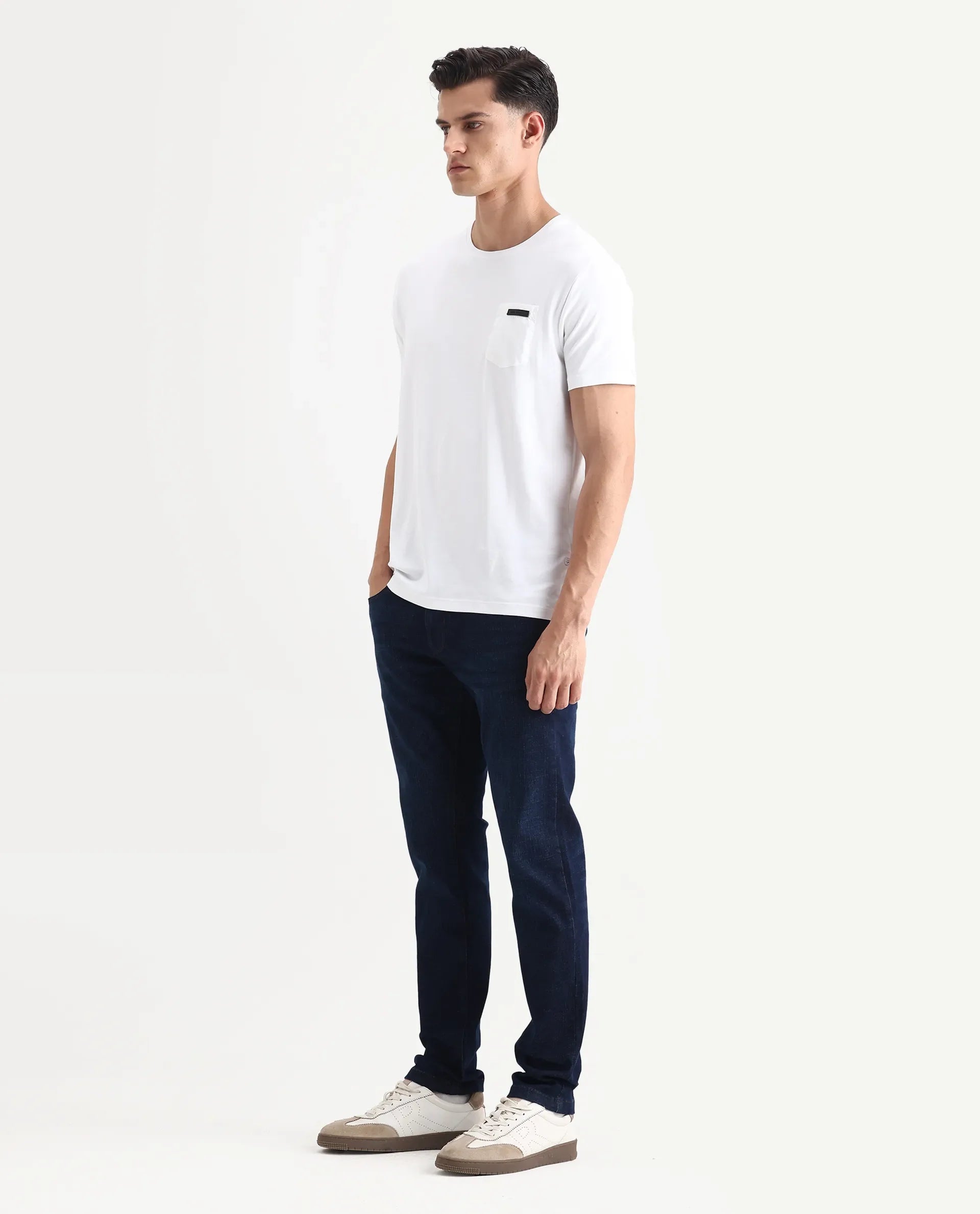 Rare Rabbit Men's Ledo-1 Dark Navy Cotton Blend Fabric Hawk Slim Plain Jeans