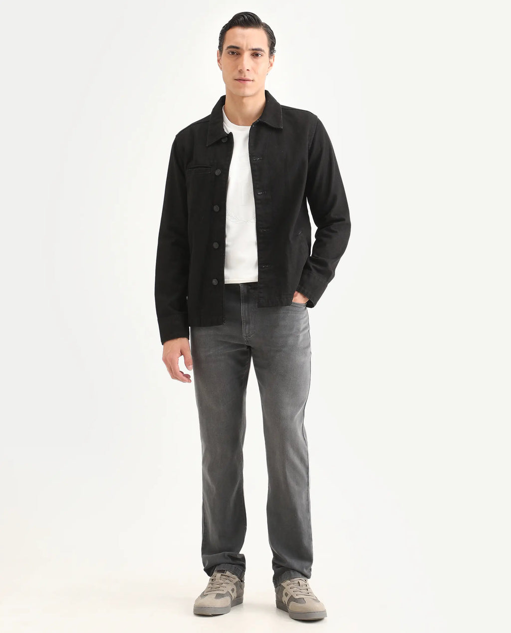 Rare Rabbit Men's Fyod 26 Dark Grey Cotton Blend Fabric Morris Regular Fit Plain Jeans