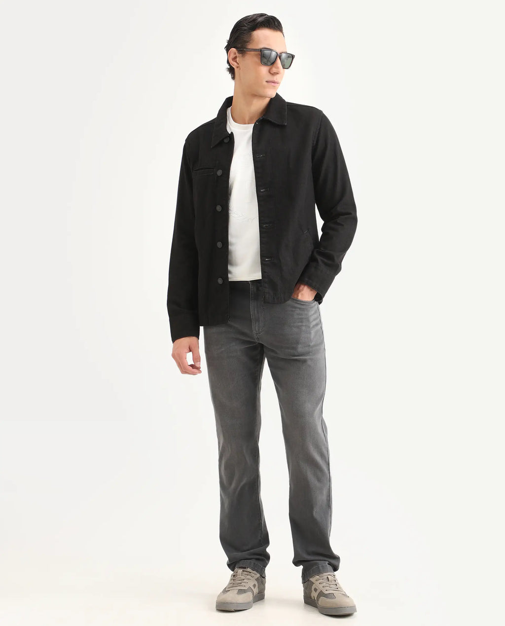 Rare Rabbit Men's Fyod 26 Dark Grey Cotton Blend Fabric Morris Regular Fit Plain Jeans
