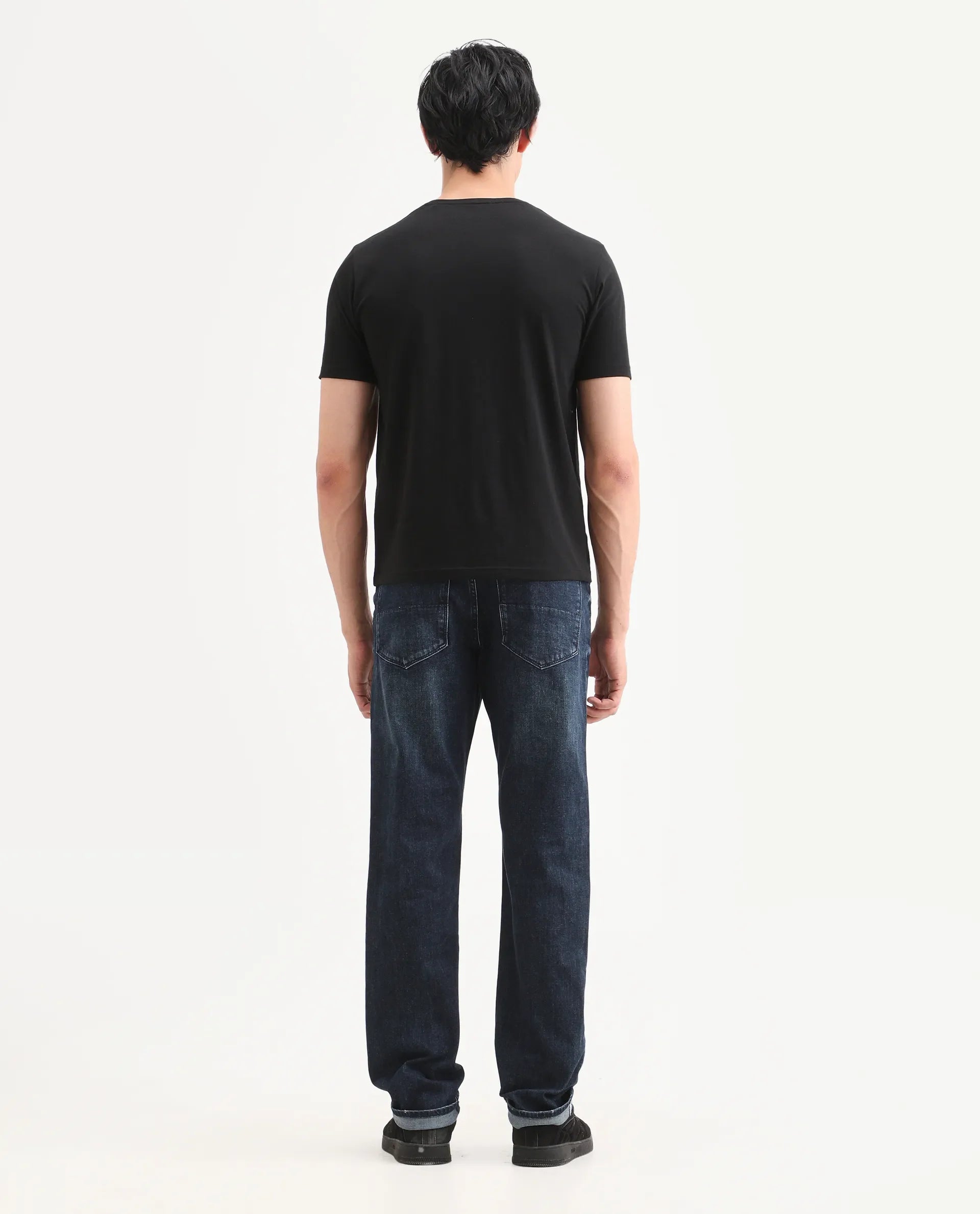 Rare Rabbit Men's Mond Dark Blue Cotton Blend Fabric Morris Regular Fit Plain Jeans