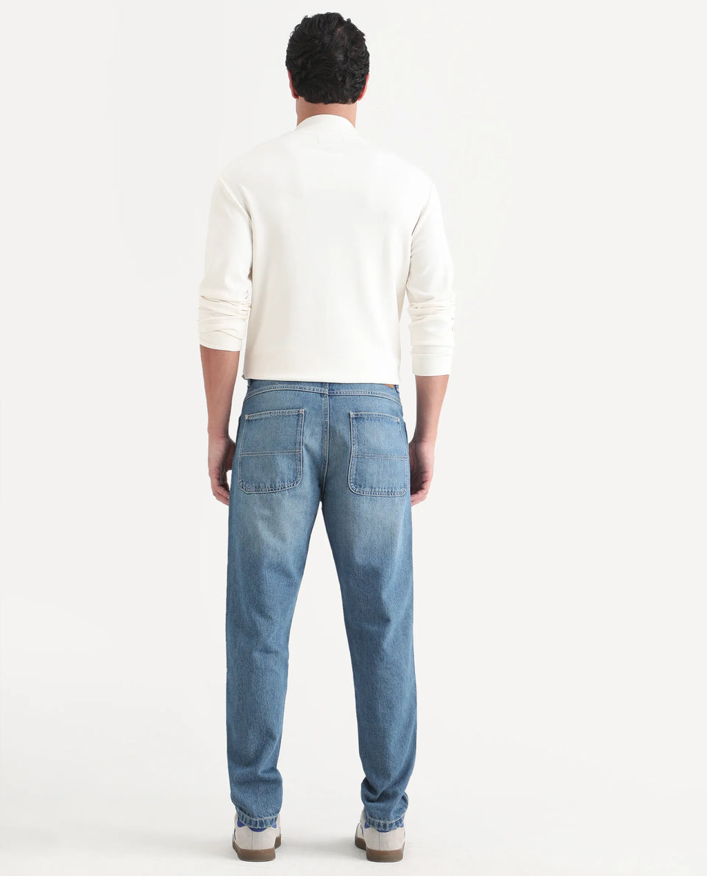 Rare Rabbit Men's Denis K Blue Cotton Blend Fabric Kurt Carrot Fit Plain Jeans