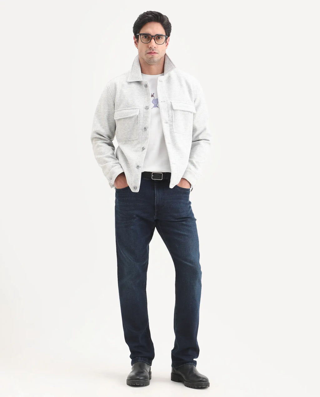 Rare Rabbit Men's Evolve 26 Dark Navy Cotton Blend Morris Regular Fit Plain Jeans
