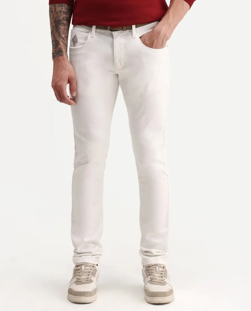 Rare Rabbit Men's Astra W White Cotton Blend Hawk Slim Fit Plain Jeans