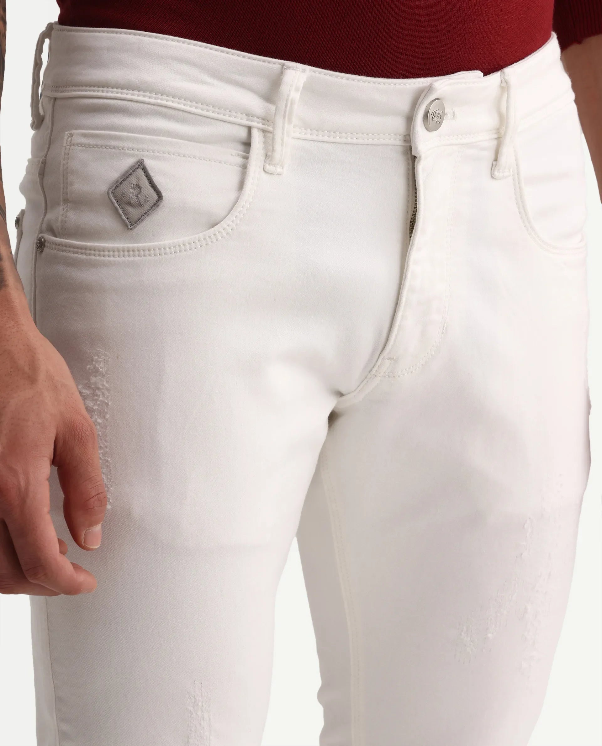 Rare Rabbit Men's Astra W White Cotton Blend Hawk Slim Fit Plain Jeans