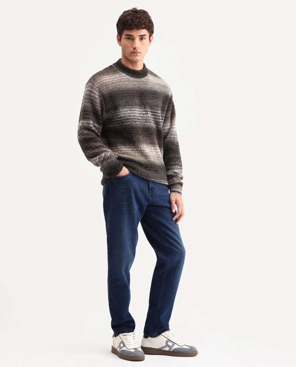 Rare Rabbit Men's Laxx Dark Blue Cotton Blend Fabric Shank And Zipper Kurt Carrot Plain Jeans