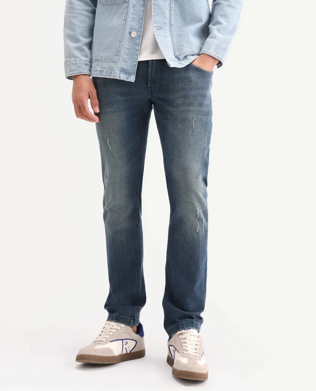 Rare Rabbit Men's Lenz S Blue Cotton Blend Fabric Shank And Zipper Hawk Slim Plain Jeans