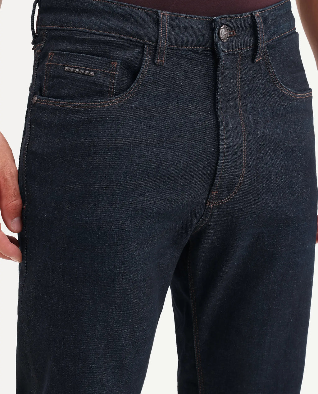 Rare Rabbit Men's Zire M Dark Navy Cotton Blend Fabric Shank And Zipper Morris Regular Plain Jeans