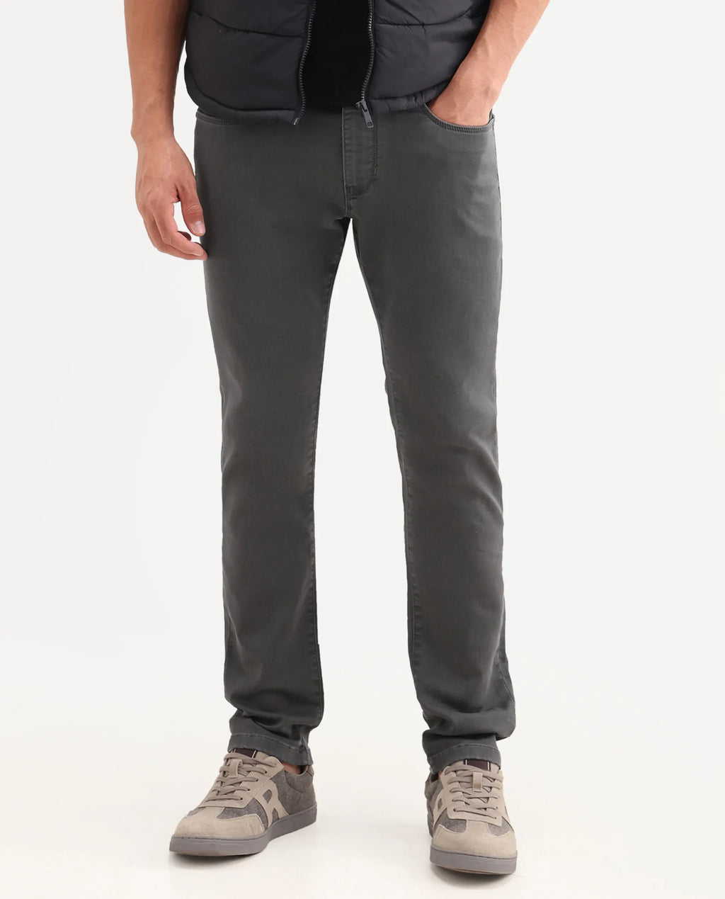 Rare Rabbit Men's Korv 26 Grey Cotton Blend Fabric Shank And Zipper Hawk Slim Plain Jeans