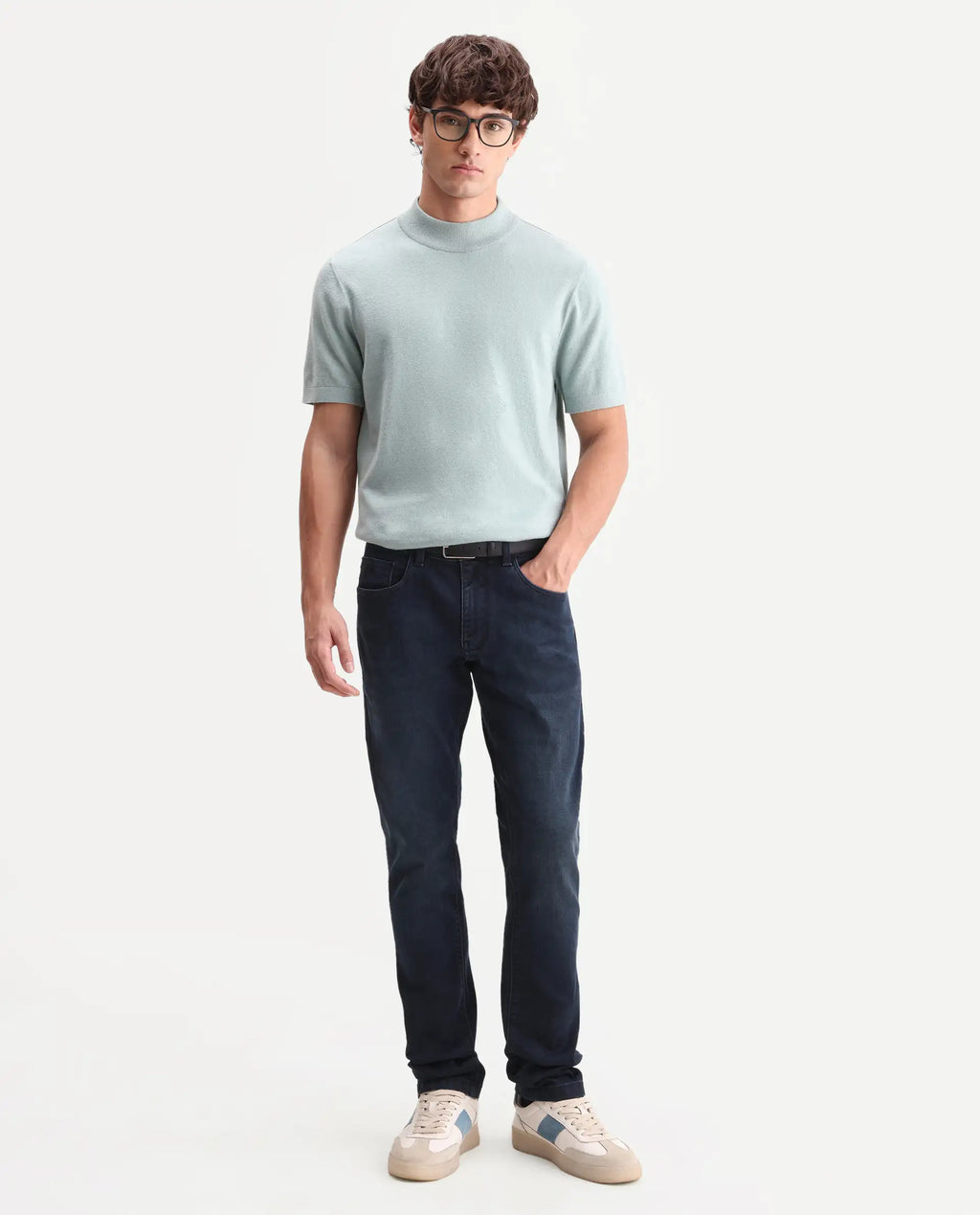 Rare Rabbit Men's Vark Dark Navy Cotton Blend Fabric Shank And Zipper Hawk Slim Plain Jeans