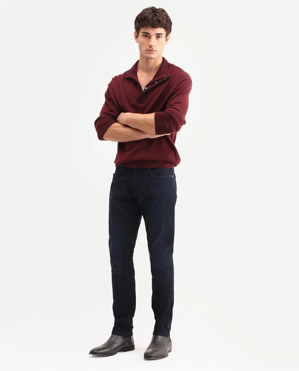 Rare Rabbit Men's Victo 26 Dark Blue Cotton Blend Fabric Shank And Zipper Hawk Slim Plain Jeans