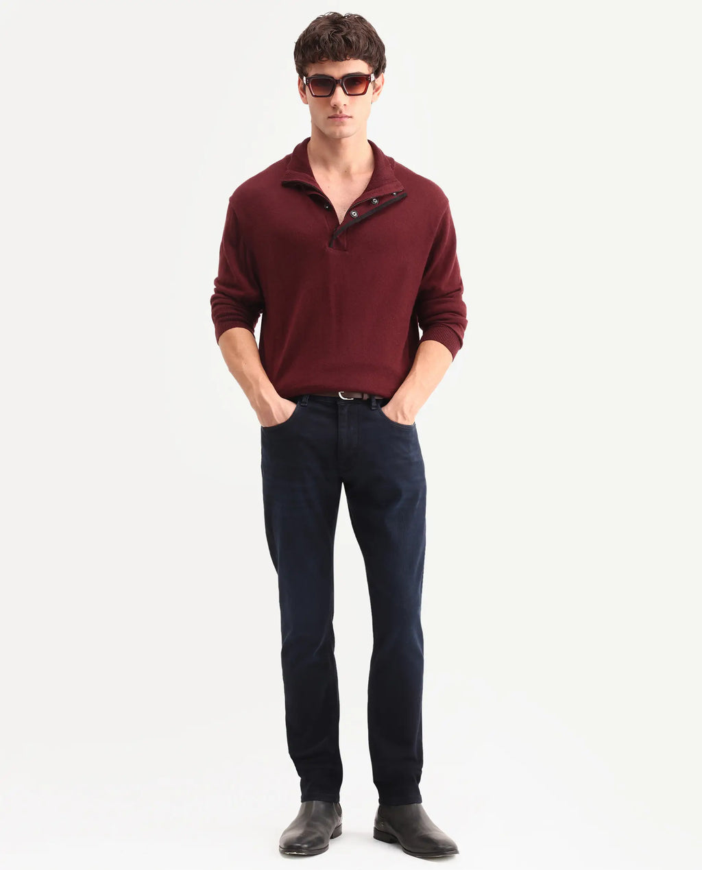 Rare Rabbit Men's Victo 26 Dark Blue Cotton Blend Fabric Shank And Zipper Hawk Slim Plain Jeans