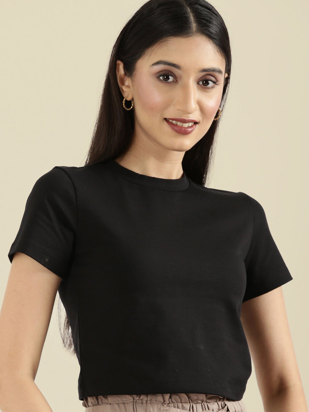 Cotton Stretch Slim Fit Cropped T-Shirt