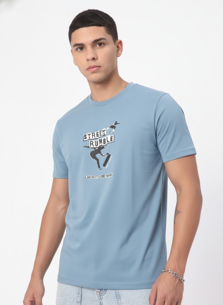 Men Cotton Ice Blue T-Shirt