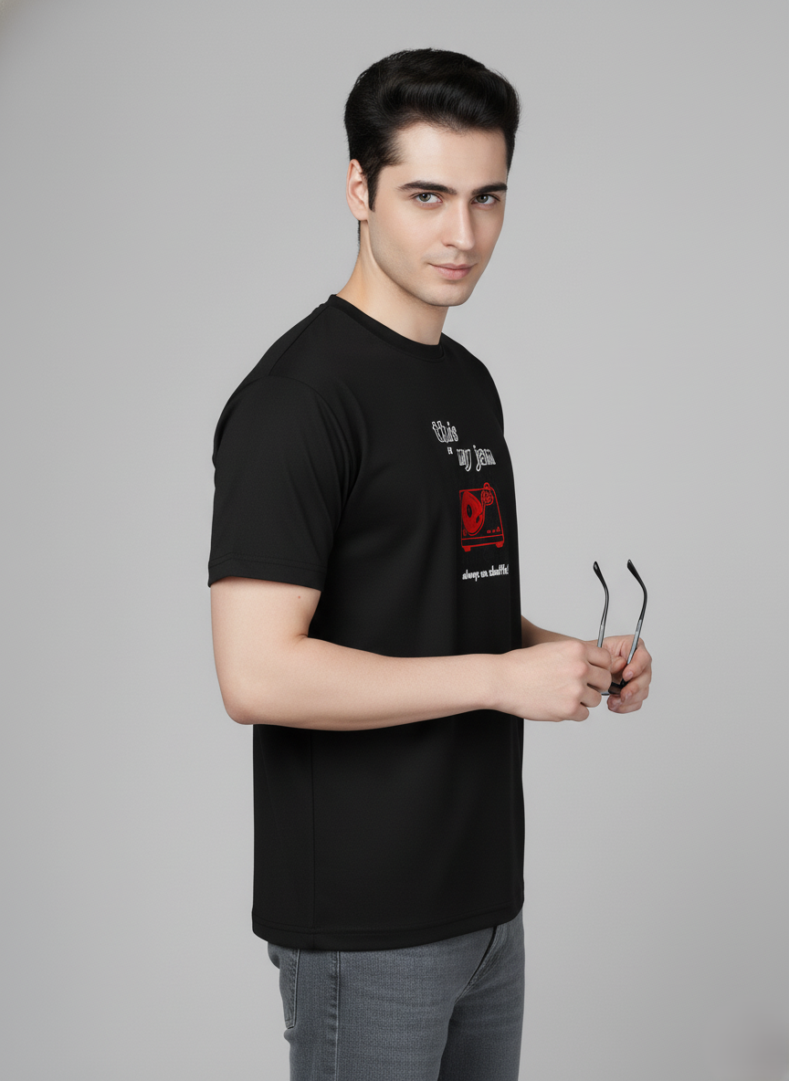 Men Cotton Black Printed Tshirt