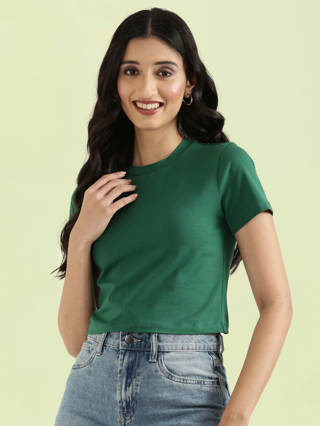 Cotton Stretch Slim Fit Cropped T-Shirt