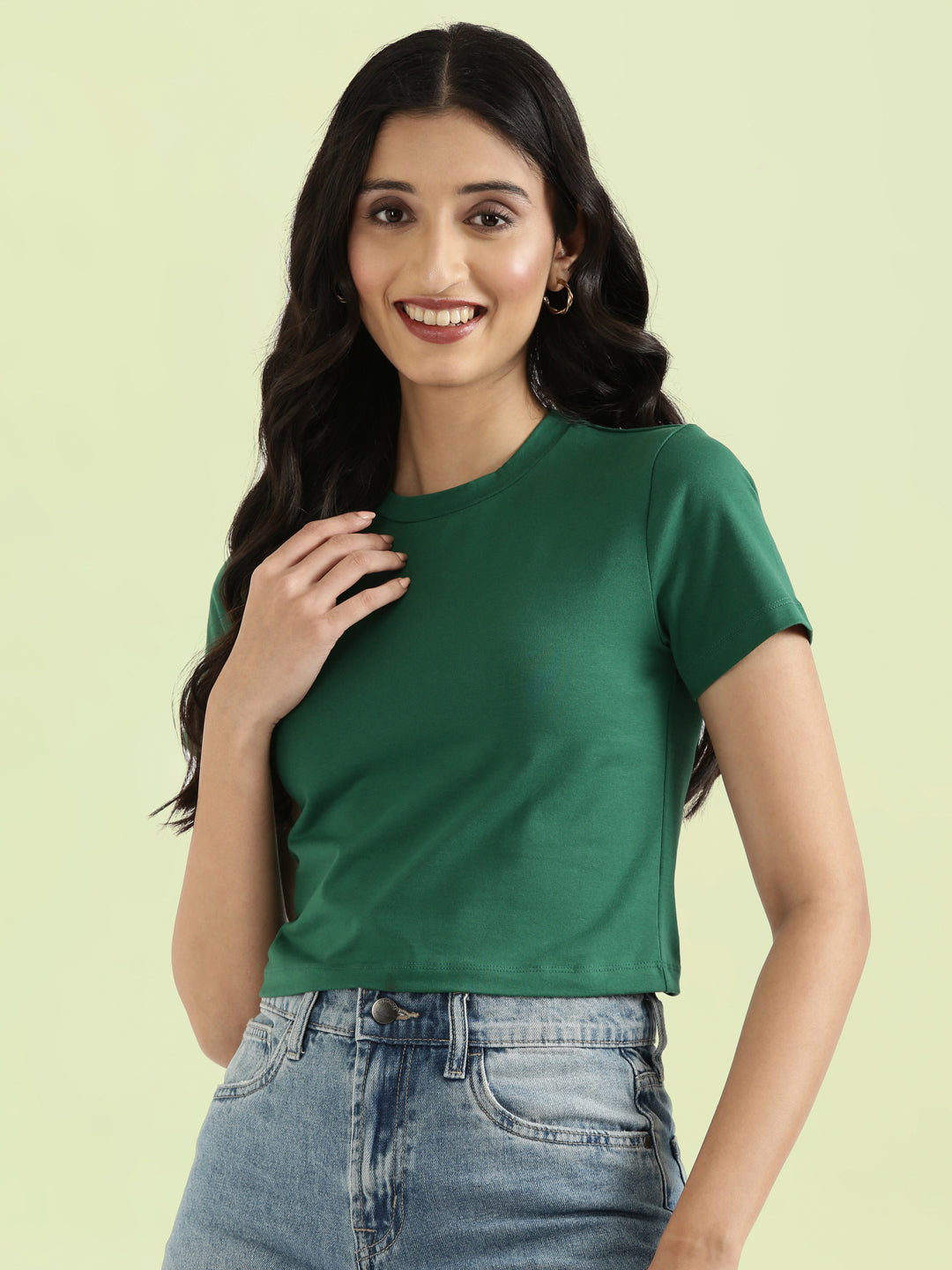 Cotton Stretch Slim Fit Cropped T-Shirt