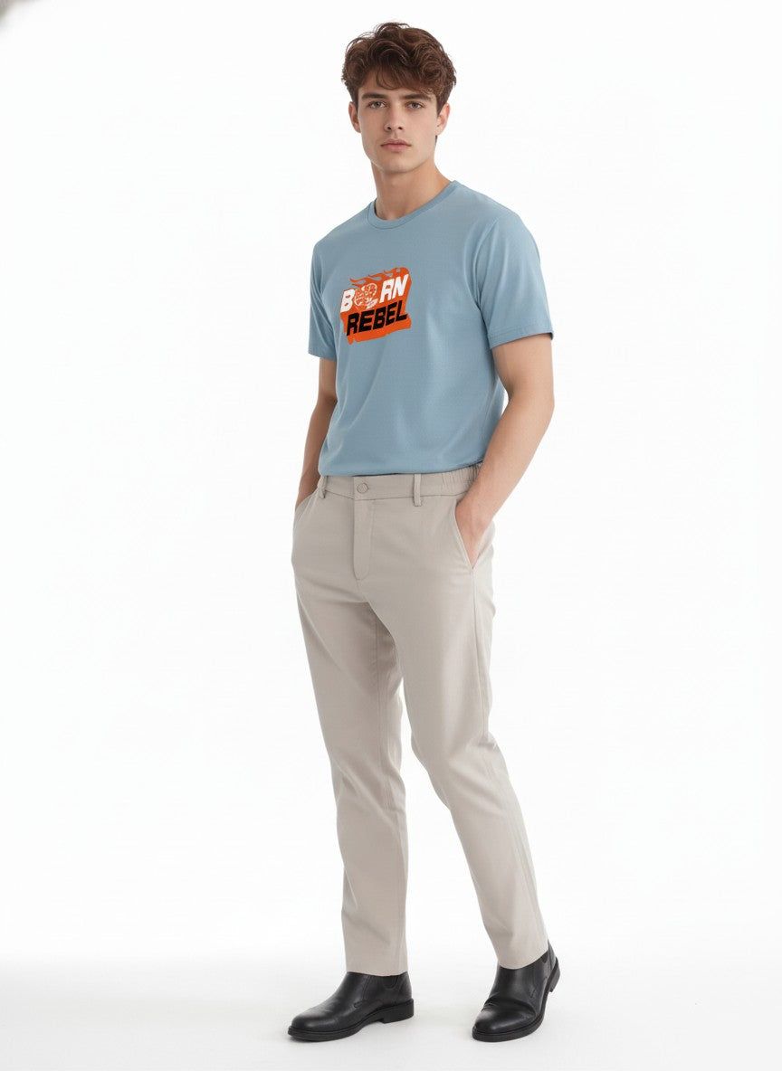 Men Cotton Ice Blue T-Shirt