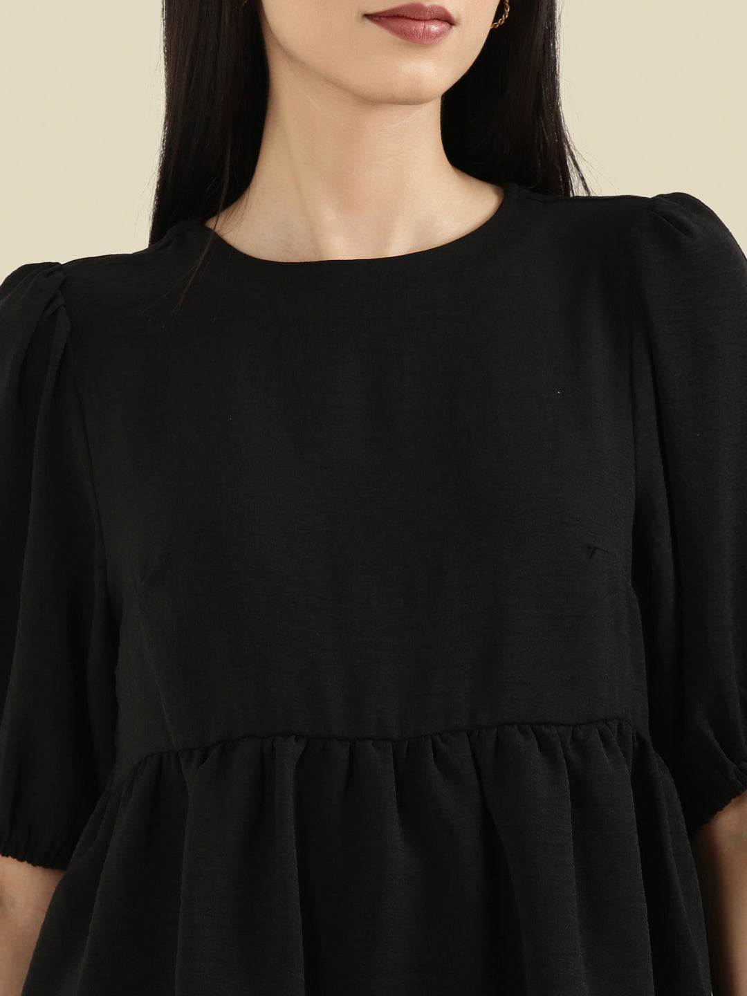 Hammered Crew Neck Peplum Top