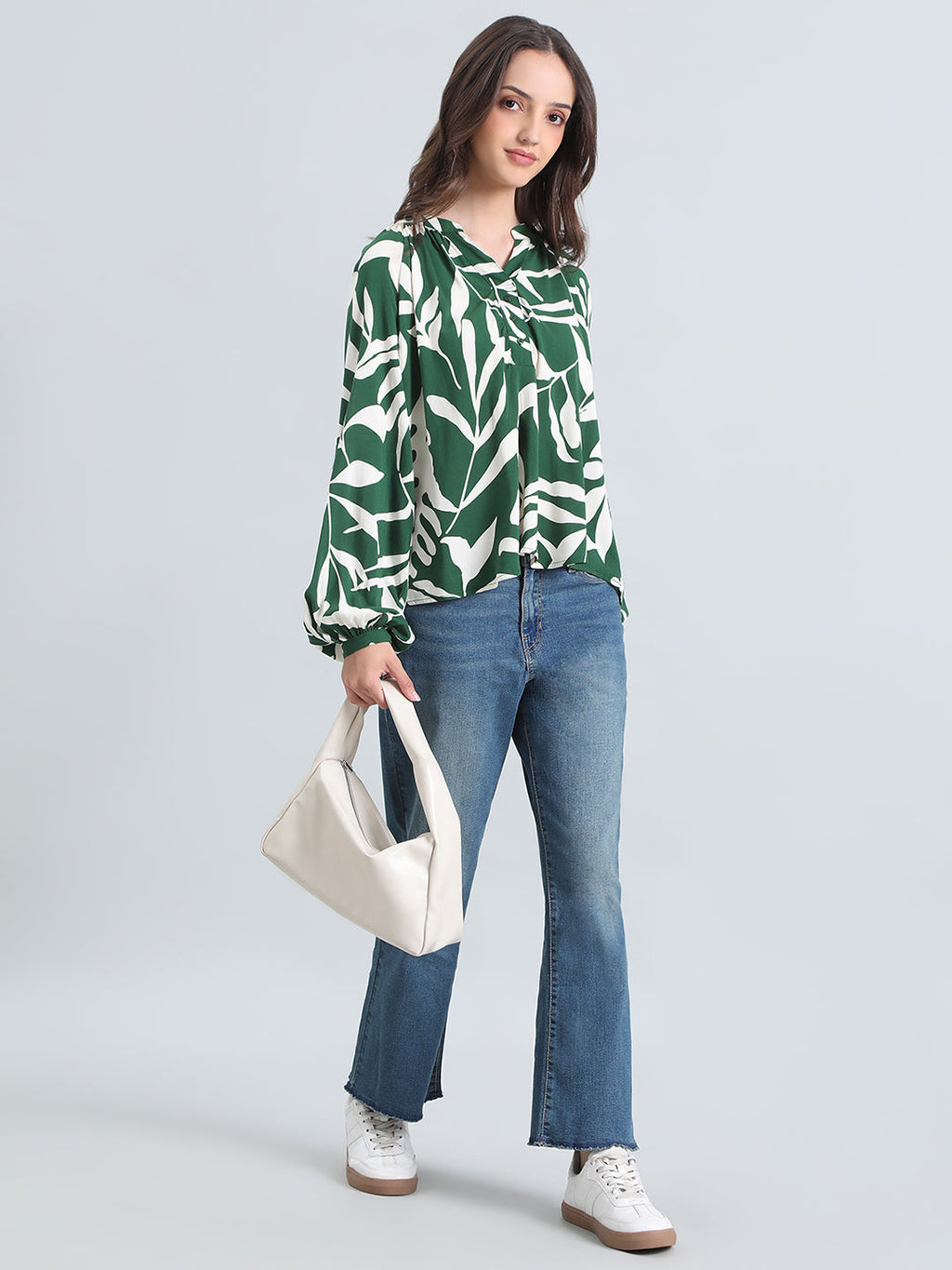 Viscose Loose Fit Mandarin Collar Printed Blouse