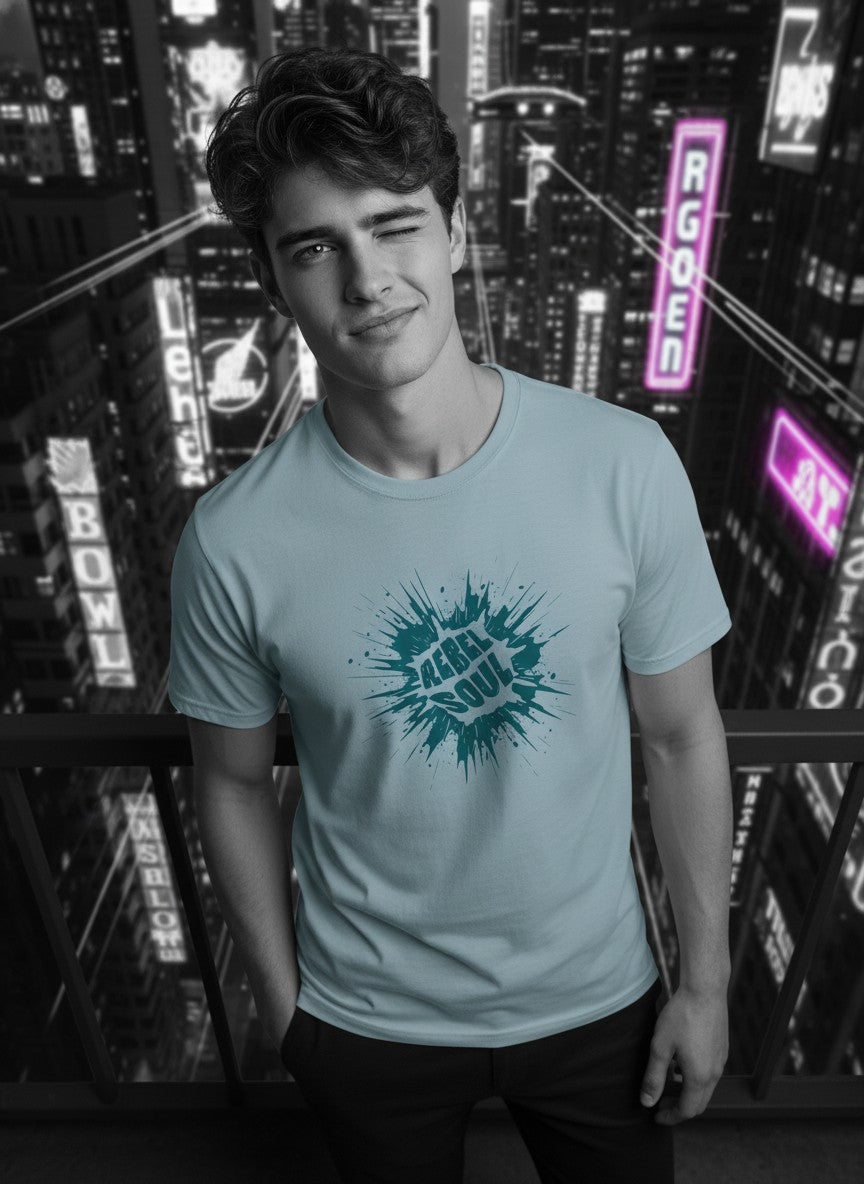 Men Cotton Ice Blue T-Shirt