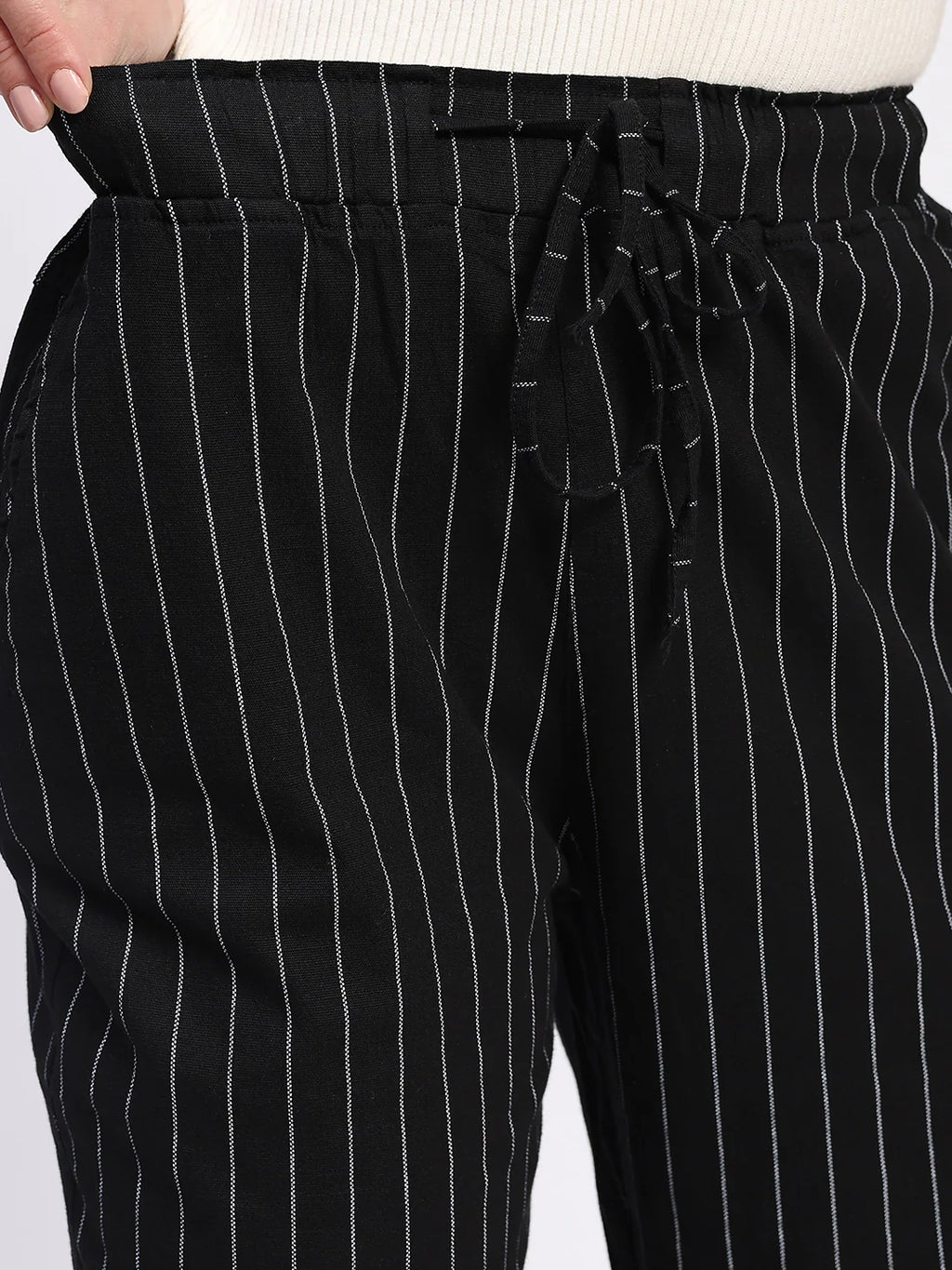 Black Striped Ankle Length Lower